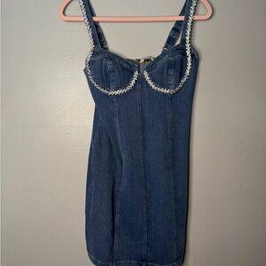Denim Mini Dress Rhinestone Embellished Disco Cowgirl NEW!! Small S